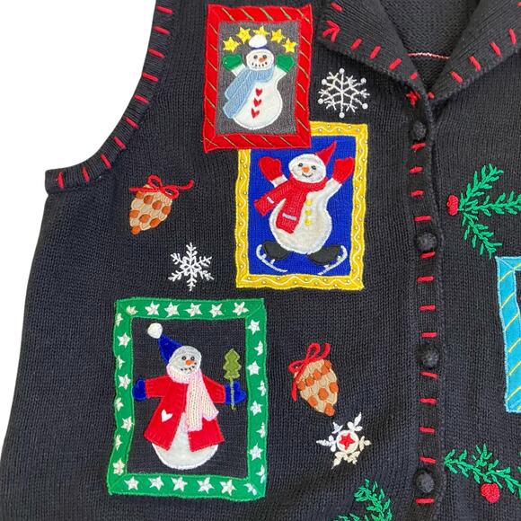 Designers Originals Sz XL Vtg 90s Holiday Sweater Vest Snowmans Boho Multicolor - Picture 13 of 16